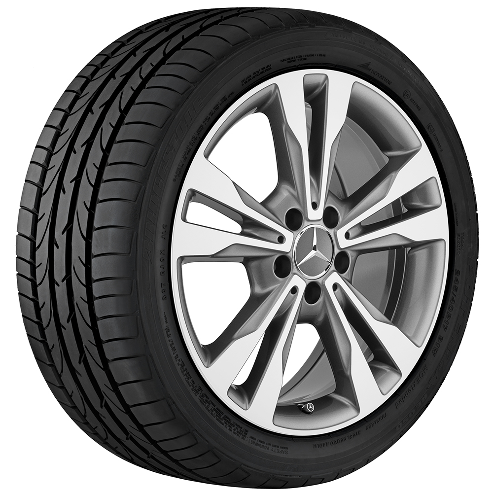 Mercedes-Benz Continental 5-Doppelspeichen-Sommer-Komplettradsatz, 18 Zoll, grau Himalaya glanzgedreht, C-Klasse (205) 